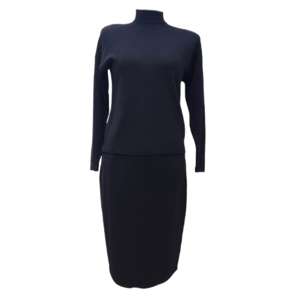 VINTAGE 80s ST.JOHN CLASSIC Evening KNIT SKIRT Set, Black, Women's Small - Picture 1 of 16